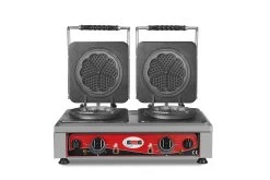 GMG - Waffeleisen Amore-M - 2x Ø 17cm - 50° Bis 300°C - Feste Backplatte Aus Gusseisen - Umlaufende Fettfangrinne - Gehäuse Edelstahl