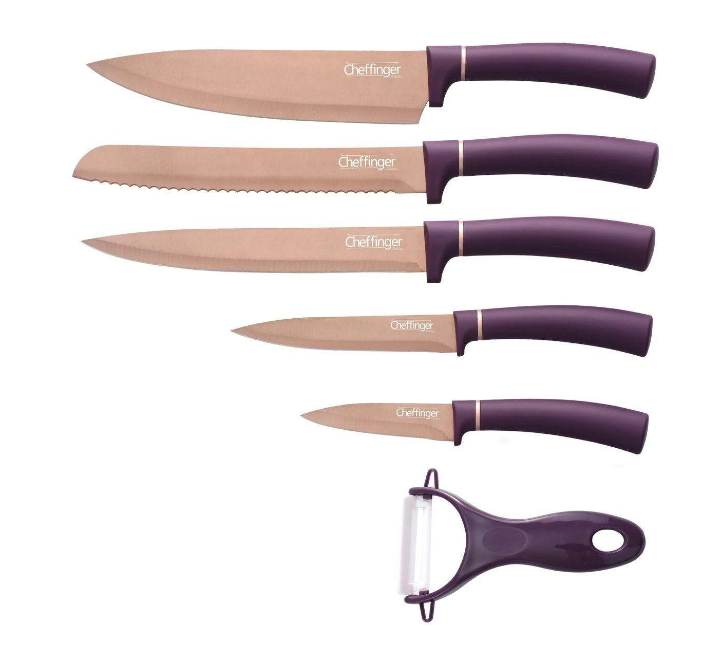 Cheffinger 6 Teile Rose Gold Lila Messerset Messer Fleischmesser Brotmesser 1 Cheffinger 6 Teile Rose Gold Lila Messerset Messer Fleischmesser Brotmesser