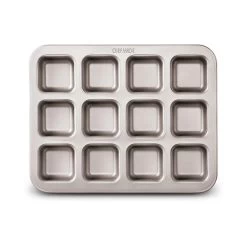 CHEFMADE | 12er Brownieblech | 325x257x40mm | Champagnergold | Antihaft- & Silikonbeschichtet | Blondieblech | Muffinblech | Muffinform | Minikuchen