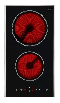 Exquisit Kochfeld EKC 301-3.1 R | Glaskeramik | Touch Control | 2 Kochstellen | Edelstahlrahmen | 3000 W