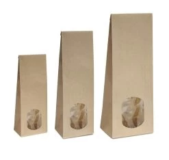 10x Blockbodenbeutel Mit Ovalem Sichtfenster - 100g/250g/500g - 7 X 4 X 20,5cm - Papiertüten Bodenbeutel Geschenktüte Kraftpapier (100g - Ov. F.)