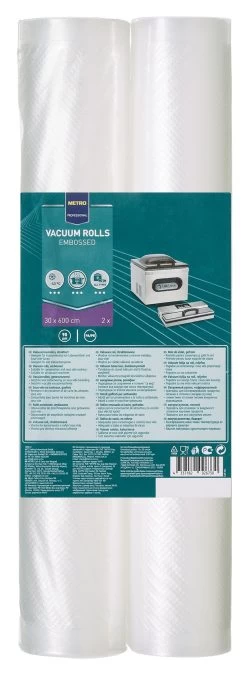 METRO Professional Geprägte Vakuumierfolie Auf Rolle, PA/PE, 30x600 Cm, 100/90 µm (Dicke Geprägte/glatte Seite), Beständig Bis 100°C/max. 4h, 2 Stück
